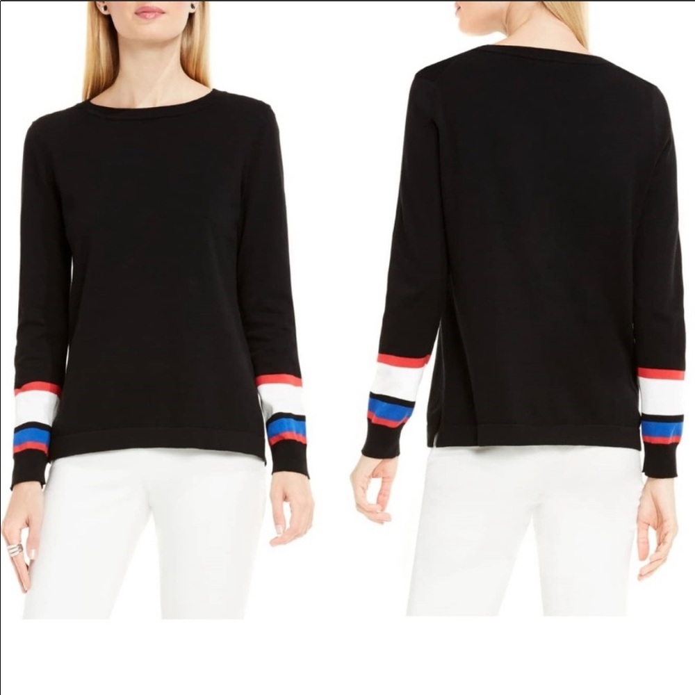 Vince Camuto Black Sweater with Striped Cuffs